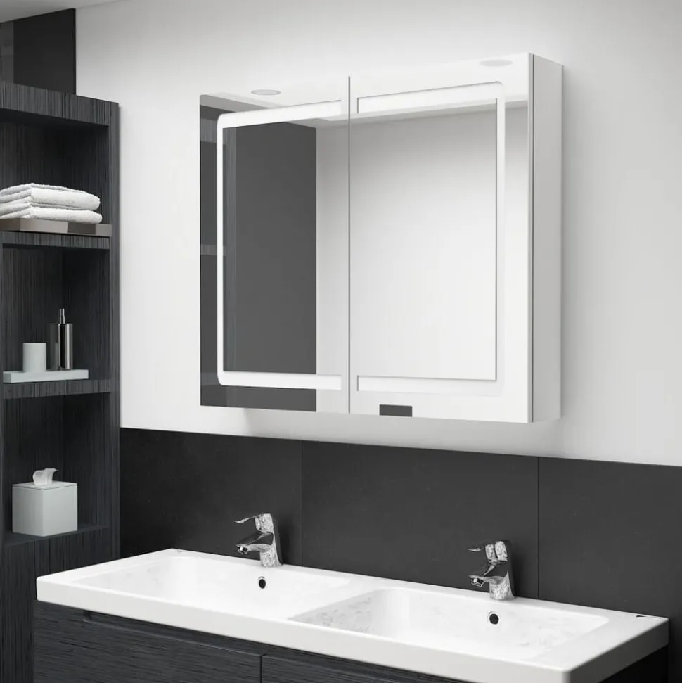 vidaXL Badkamerkast met spiegel en LED 80x12x68 cm glanzend wit