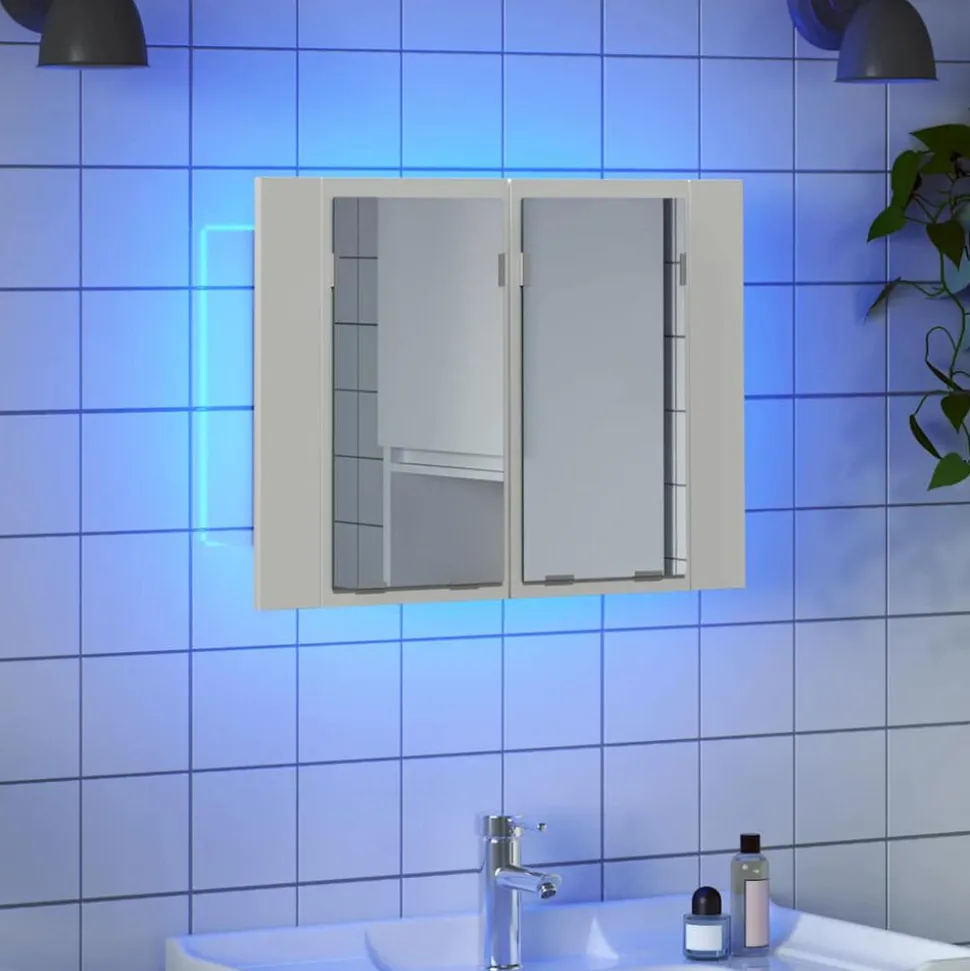 vidaXL Badkamerkast met spiegel en LED 60x12x45 cm acryl wit