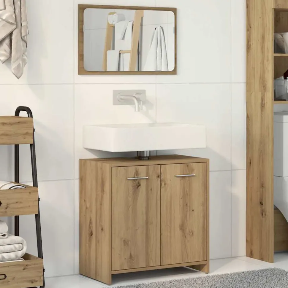 vidaXL Badkamerkast met spiegel bewerkt hout artisanaal eikenkleurig