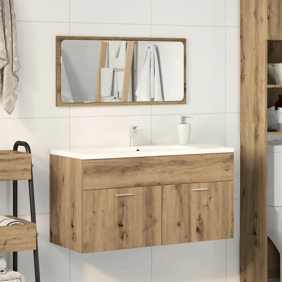 vidaXL Badkamerkast met spiegel bewerkt hout artisanaal eikenkleurig