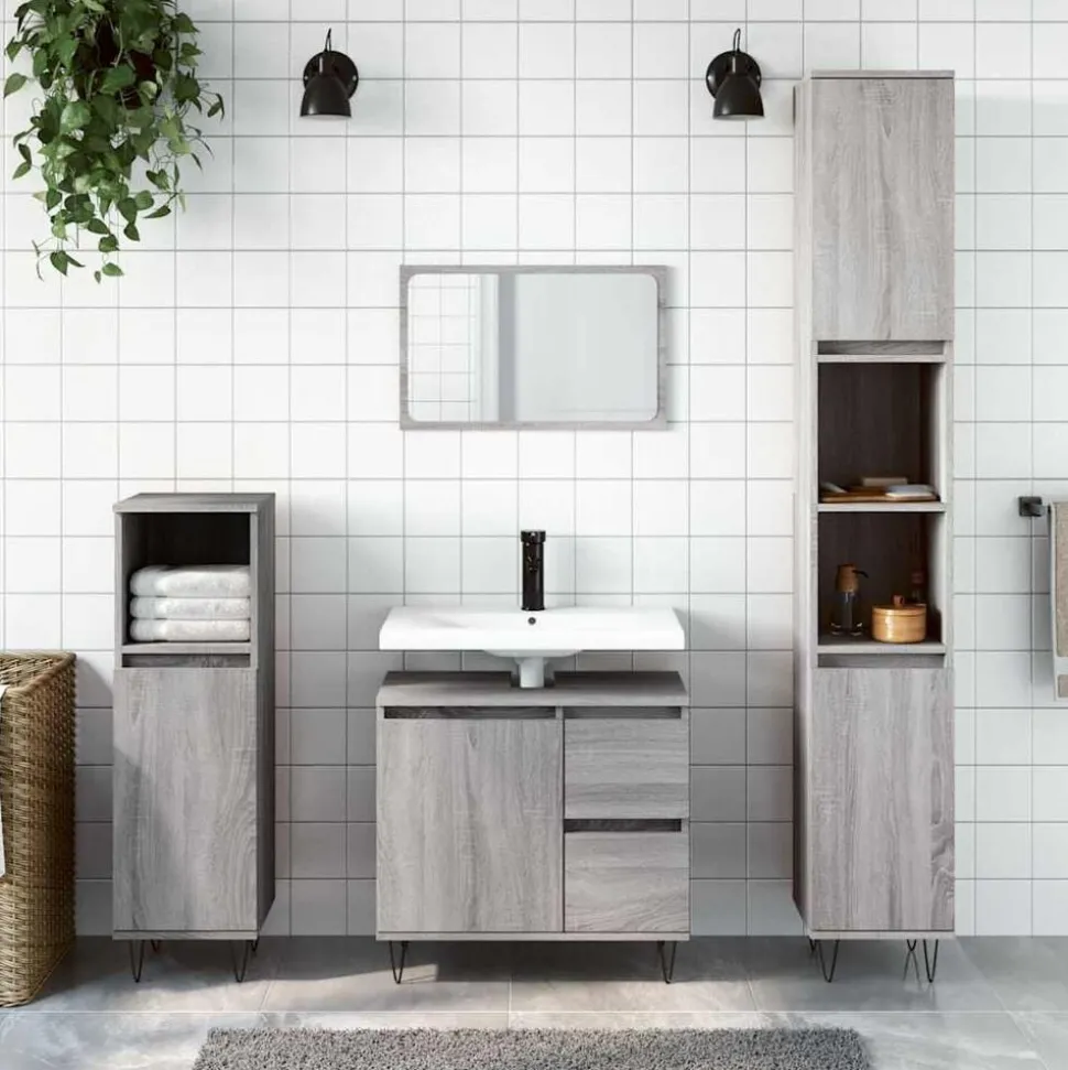 vidaXL Badkamerkast 65x33x60 cm bewerkt hout grijs sonoma eikenkleurig