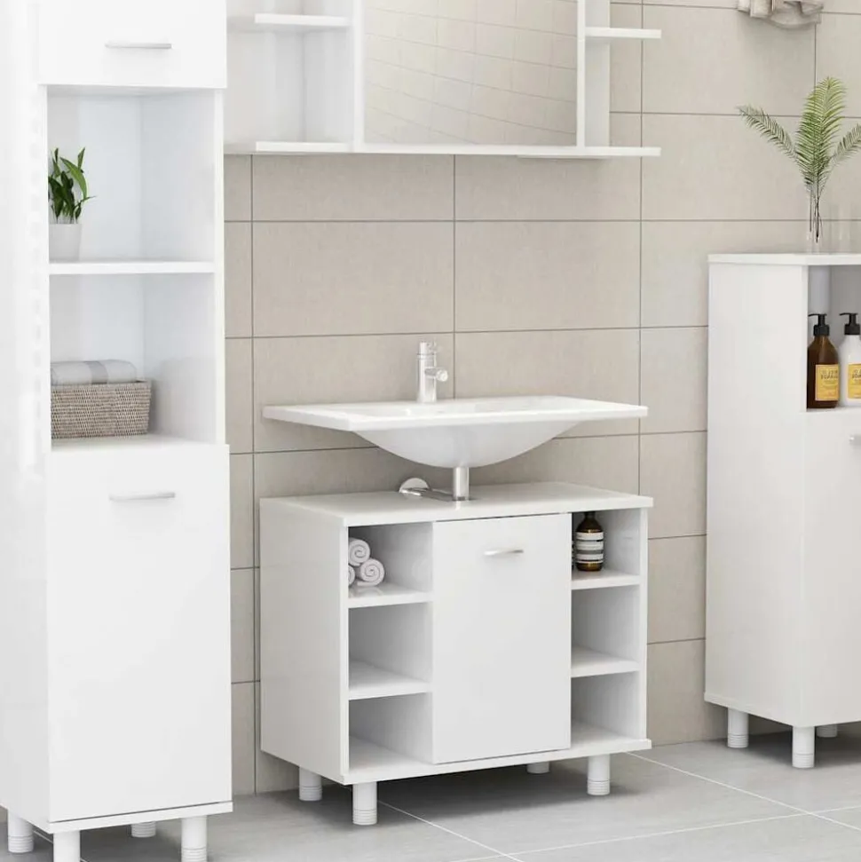 vidaXL Badkamerkast 60x32x53,5 cm bewerkt hout hoogglans wit
