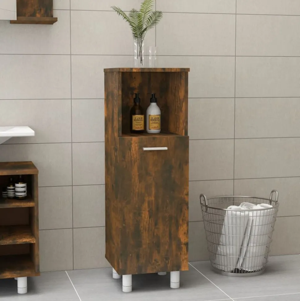 vidaXL Badkamerkast 30x30x95 cm bewerkt hout gerookt eikenkleurig