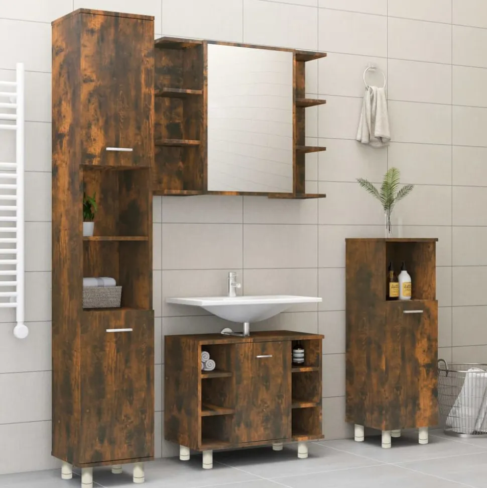 vidaXL Badkamerkast 30x30x95 cm bewerkt hout gerookt eikenkleurig