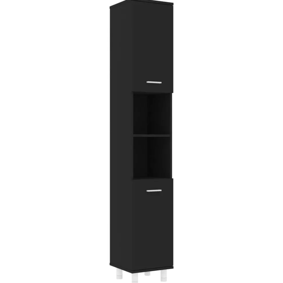 vidaXL Badkamerkast 30x30x179 cm spaanplaat zwart