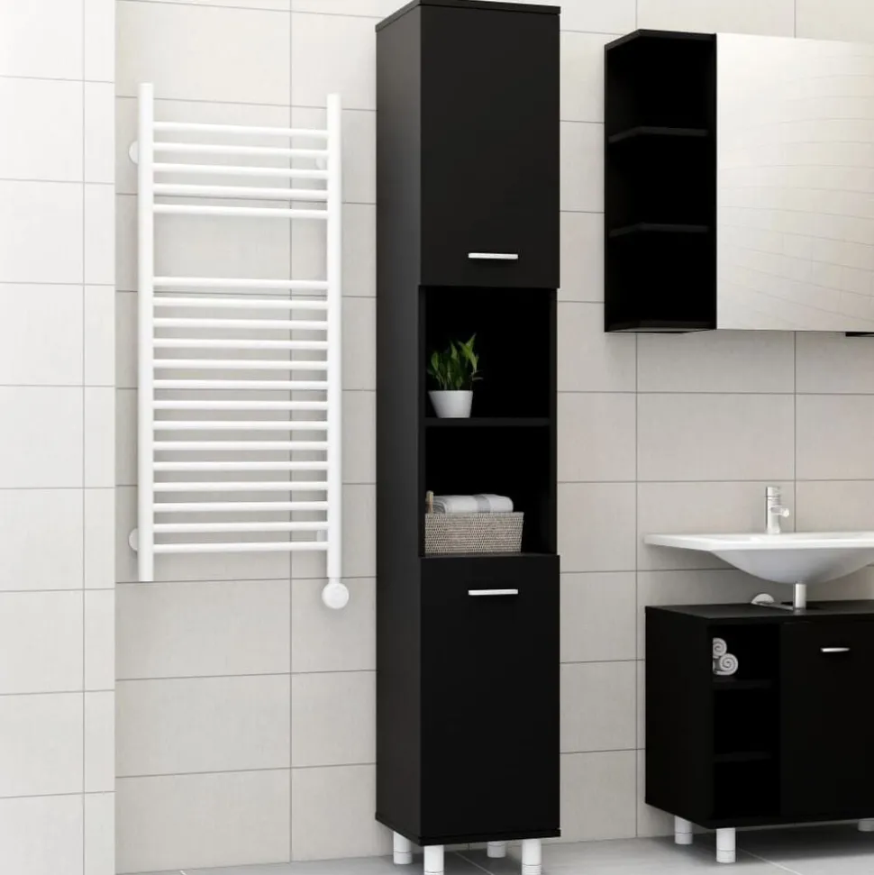 vidaXL Badkamerkast 30x30x179 cm spaanplaat zwart