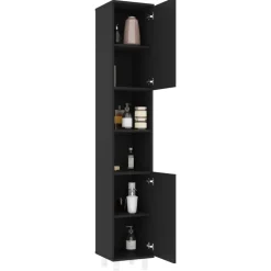 vidaXL Badkamerkast 30x30x179 cm spaanplaat zwart