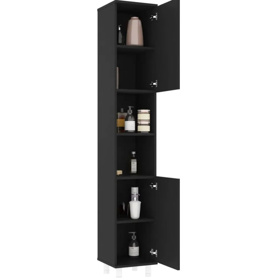 vidaXL Badkamerkast 30x30x179 cm spaanplaat zwart