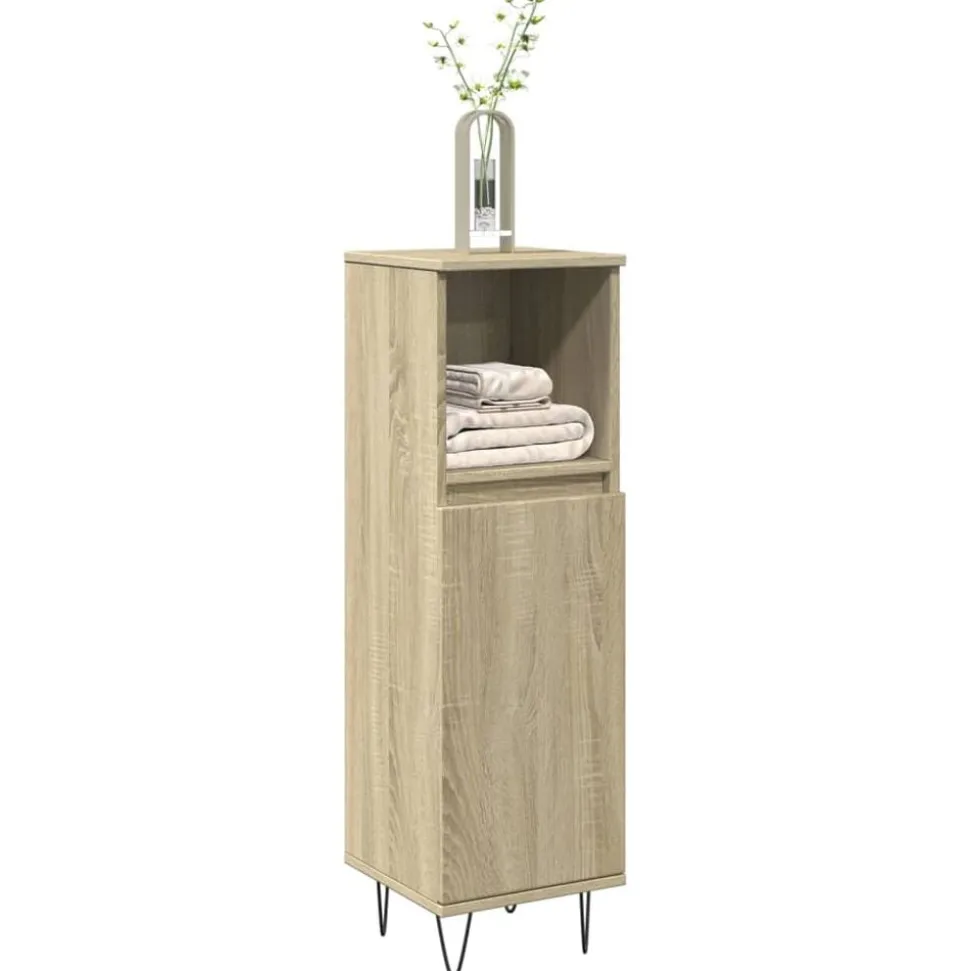 vidaXL Badkamerkast 30x30x100 cm bewerkt hout sonoma eikenkleurig