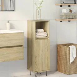 vidaXL Badkamerkast 30x30x100 cm bewerkt hout sonoma eikenkleurig