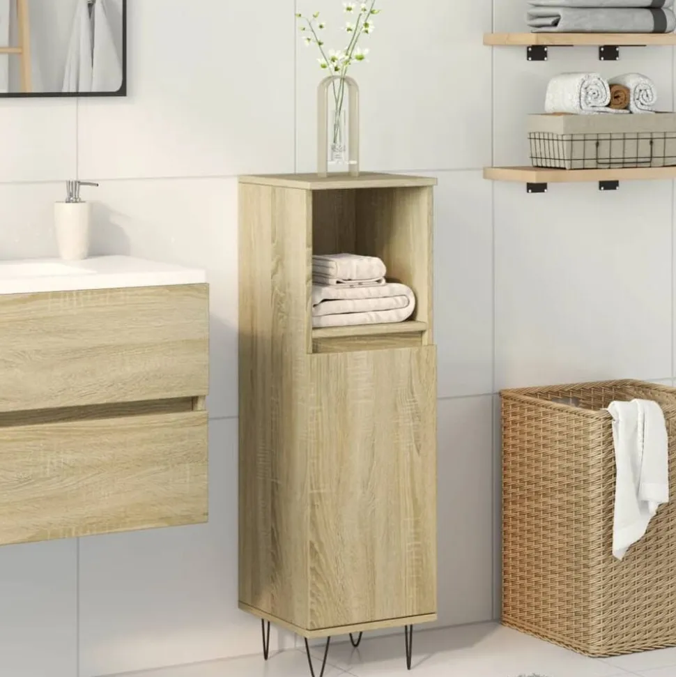 vidaXL Badkamerkast 30x30x100 cm bewerkt hout sonoma eikenkleurig