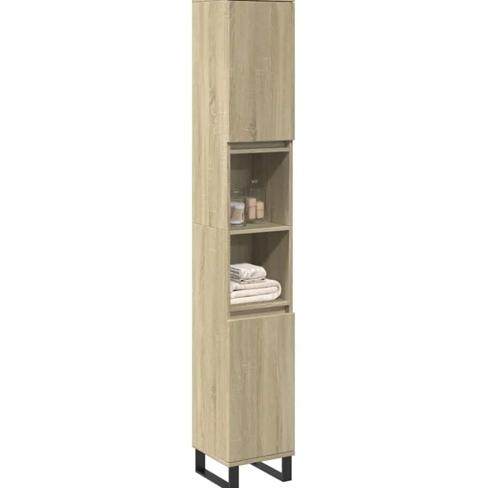 vidaXL Badkamerkast 30x30x190 cm bewerkt hout sonoma eikenkleurig