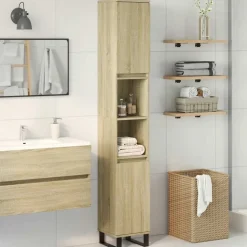 vidaXL Badkamerkast 30x30x190 cm bewerkt hout sonoma eikenkleurig