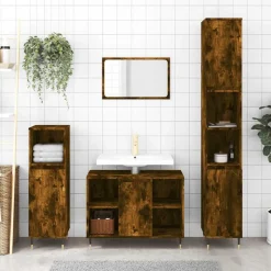 vidaXL Badkamerkast 30x30x100 cm bewerkt hout gerookt eikenkleurig