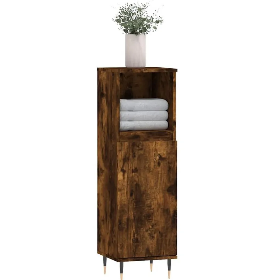 vidaXL Badkamerkast 30x30x100 cm bewerkt hout gerookt eikenkleurig