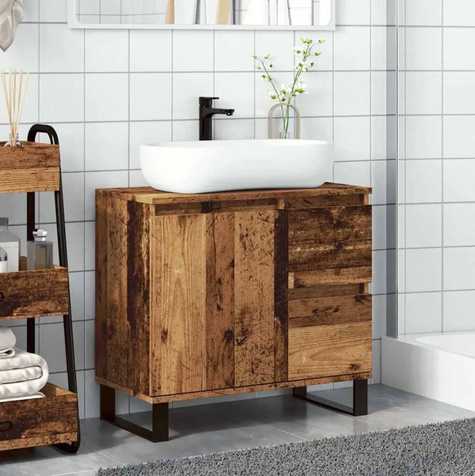 vidaXL Badkamerkast 65x33x60 cm bewerkt hout oud houtkleurig