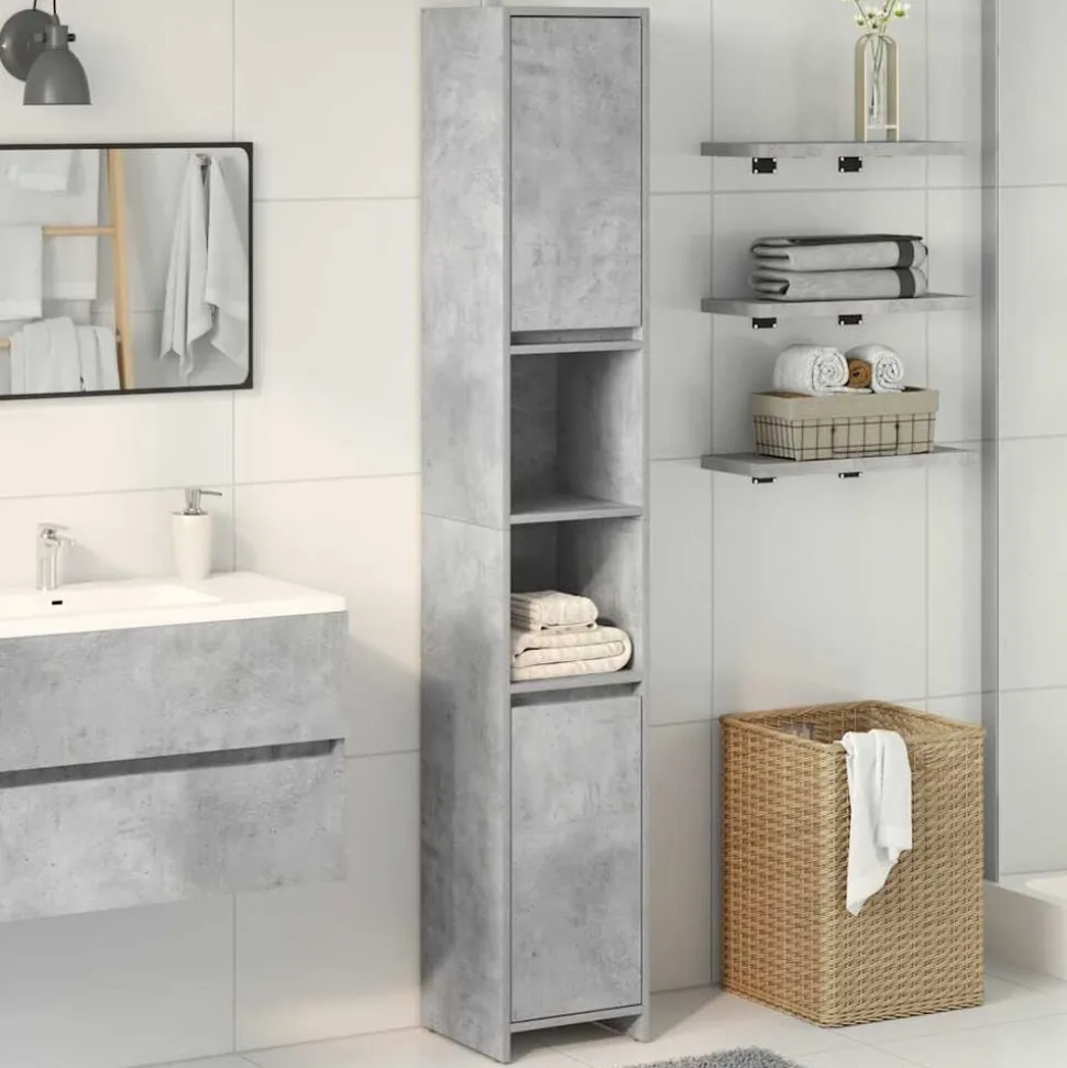 vidaXL Badkamerkast 30x30x183,5 cm spaanplaat betongrijs