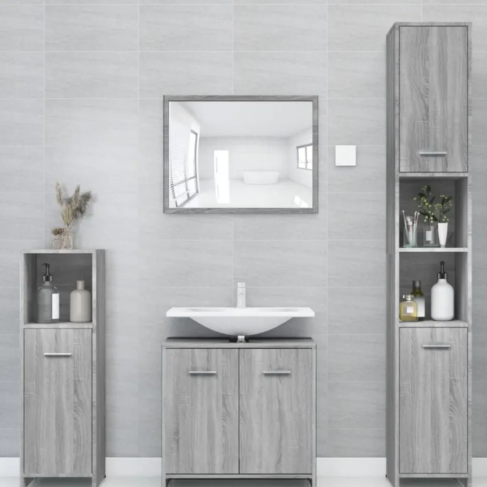 vidaXL Badkamerkast 30x30x183,5 cm bewerkt hout grijs sonoma eiken