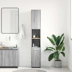 vidaXL Badkamerkast 30x30x183,5 cm bewerkt hout grijs sonoma eiken
