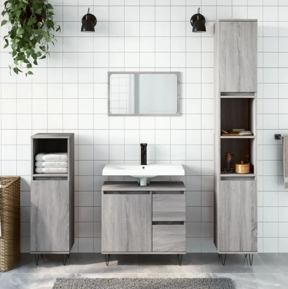 vidaXL Badkamerkast 30x30x190 cm bewerkt hout grijs sonoma eikenkleur