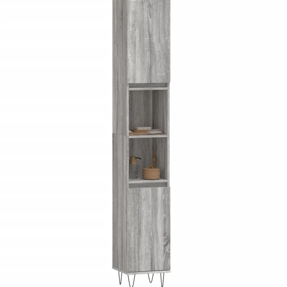 vidaXL Badkamerkast 30x30x190 cm bewerkt hout grijs sonoma eikenkleur