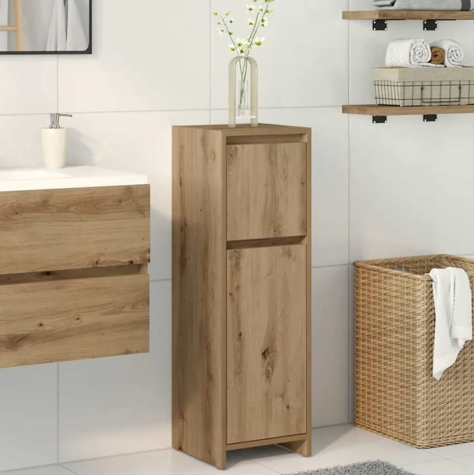 vidaXL Badkamerkast 30x30x95 cm bewerkt hout artisanaal eikenkleur
