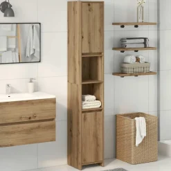 vidaXL Badkamerkast 30x30x183,5 cm bewerkt hout artisanaal eikenkleur