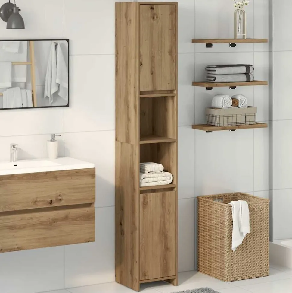 vidaXL Badkamerkast 30x30x183,5 cm bewerkt hout artisanaal eikenkleur