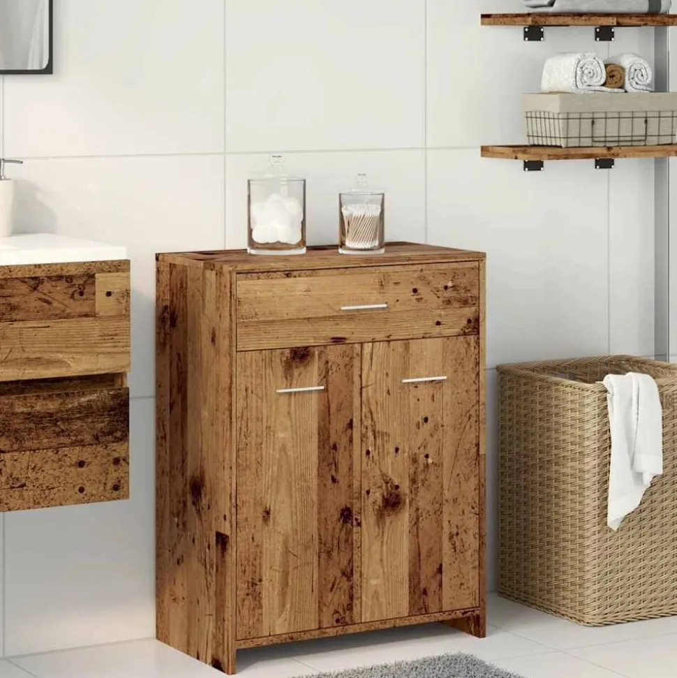 vidaXL Badkamerkast 60x33x80 cm bewerkt hout oud houtkleurig