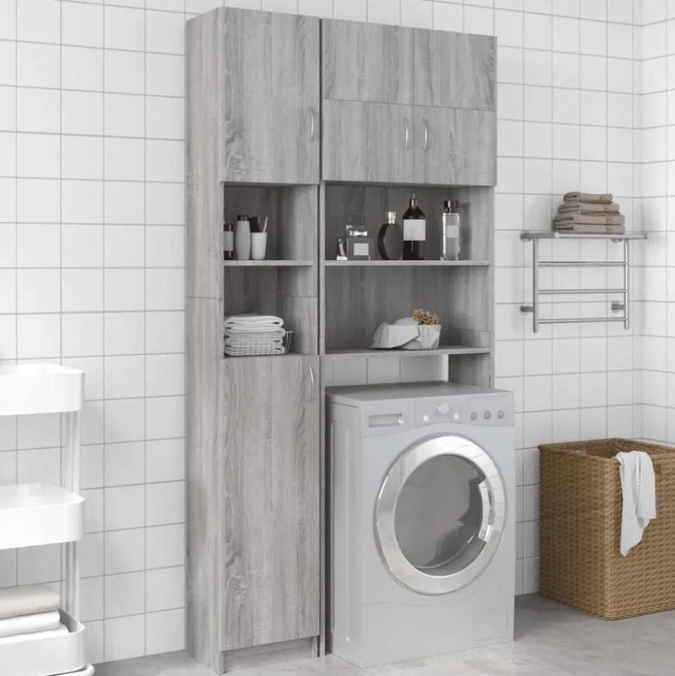 vidaXL Badkamerkast 32x25,5x190 cm bewerkt hout grijs sonoma eiken