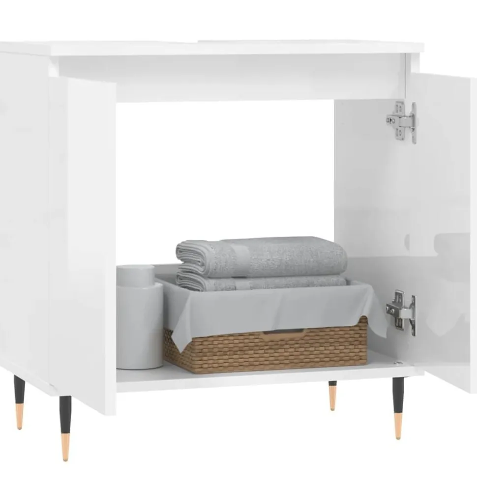 vidaXL Badkamerkast 58x33x60 cm bewerkt hout hoogglans wit