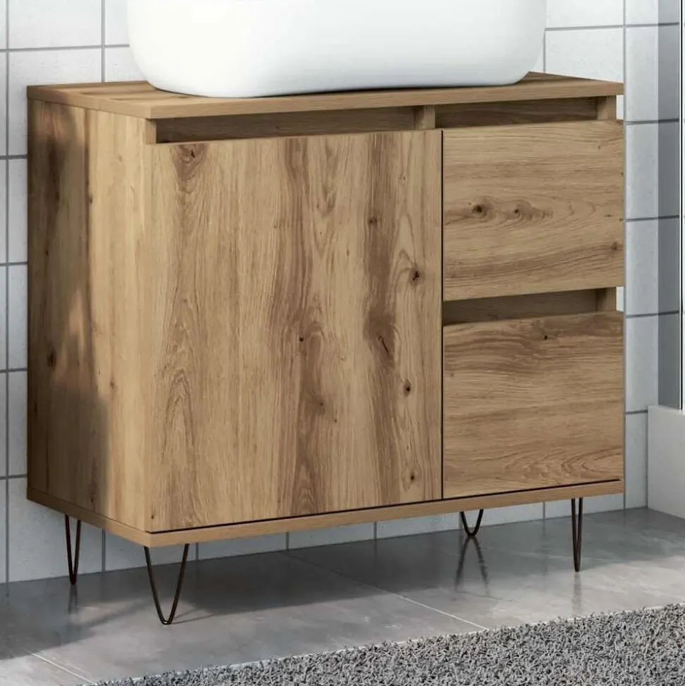 vidaXL Badkamerkast 65x33x60 cm bewerkt hout artisanaal eikenkleurig