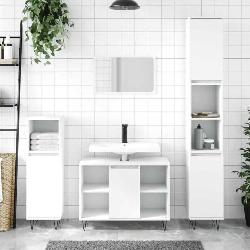 vidaXL Badkamerkast 30x30x100 cm bewerkt hout wit