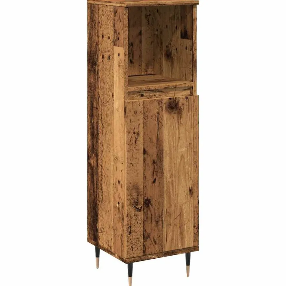 vidaXL Badkamerkast 30x30x100 cm bewerkt hout oud houtkleurig