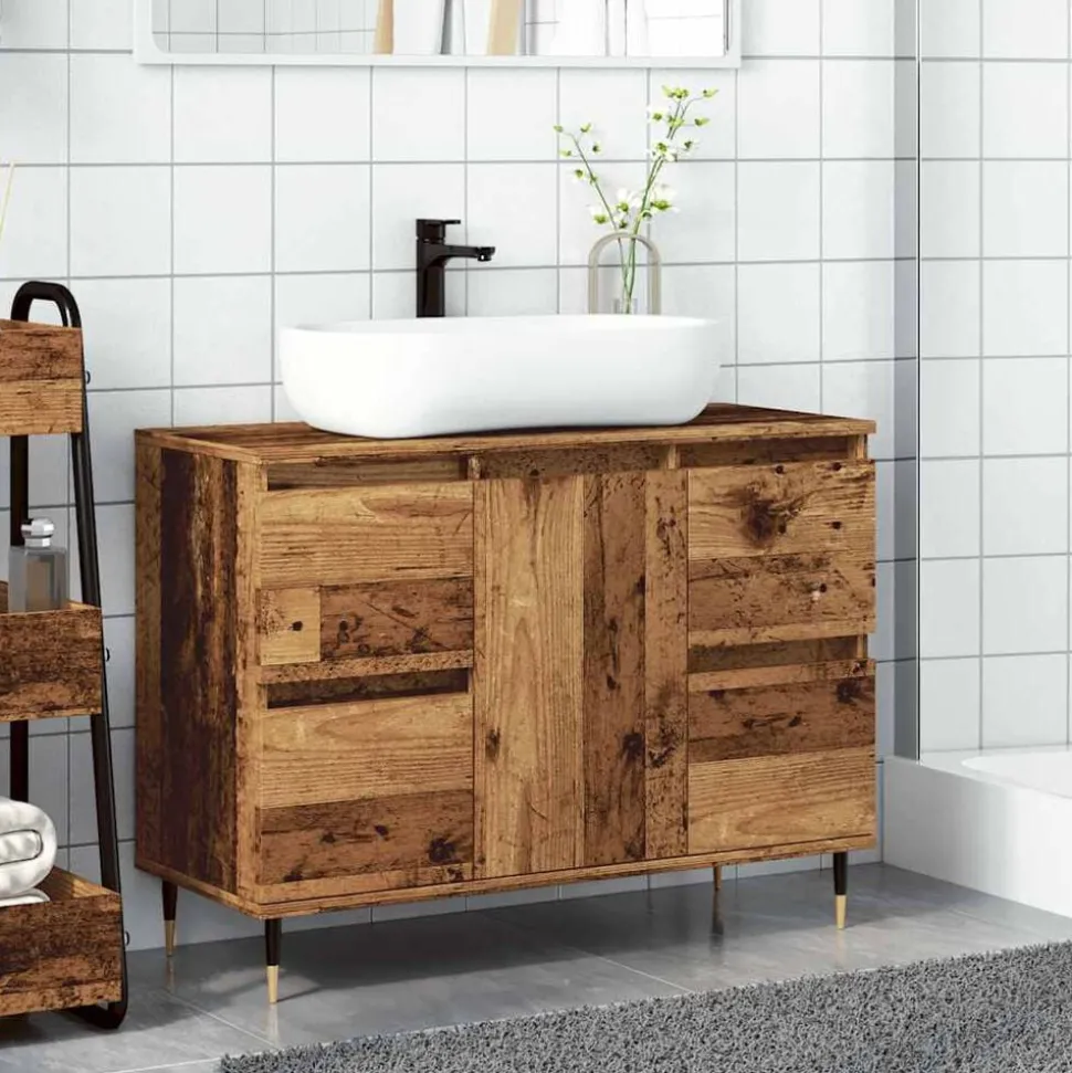vidaXL Badkamerkast 80x33x60 cm bewerkt hout oud houtkleurig