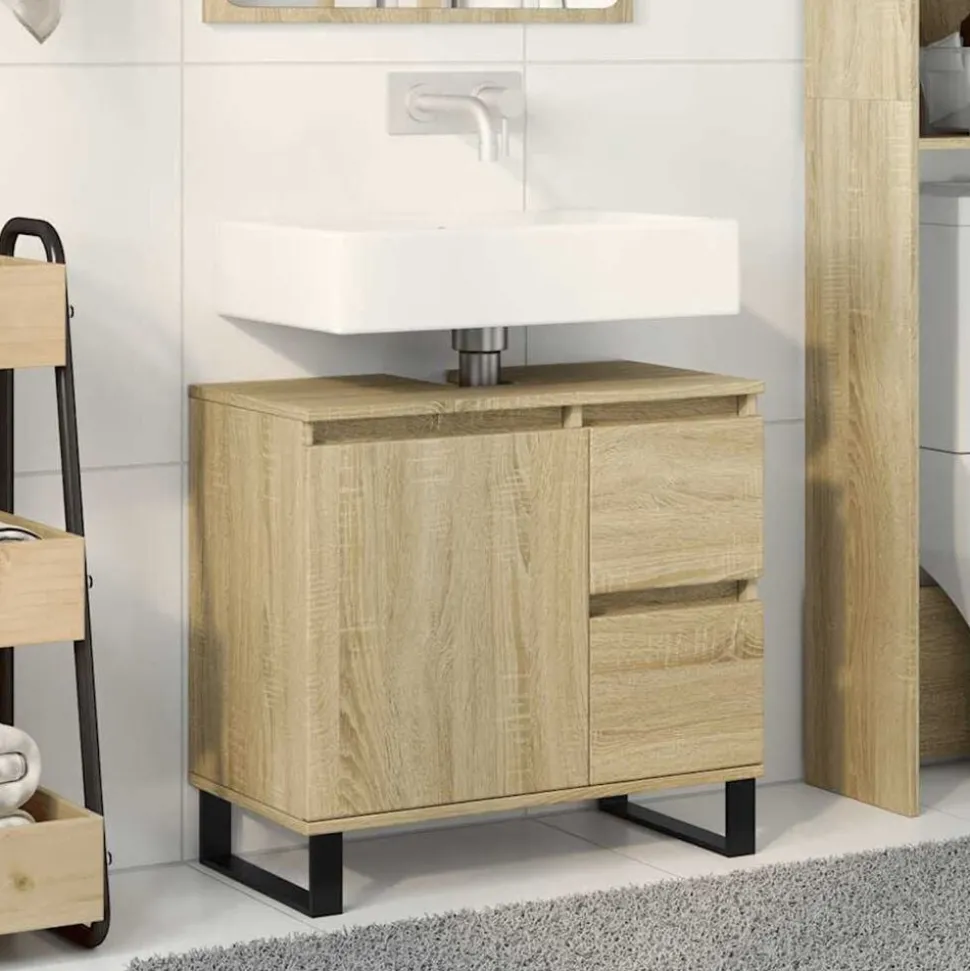 vidaXL Badkamerkast 65x33x60 cm bewerkt hout sonoma eikenkleurig