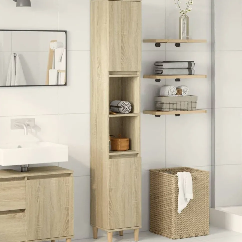vidaXL Badkamerkast 30x30x190 cm bewerkt hout sonoma eikenkleurig