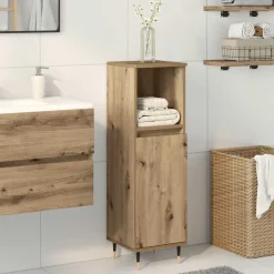 vidaXL Badkamerkast 30x30x100 cm bewerkt hout artisanaal eikenkleurig