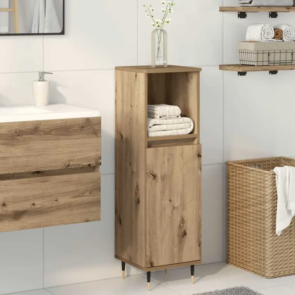 vidaXL Badkamerkast 30x30x100 cm bewerkt hout artisanaal eikenkleurig