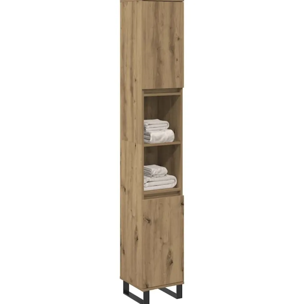 vidaXL Badkamerkast 30x30x100 cm bewerkt hout artisanaal eikenkleurig