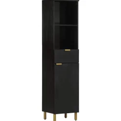 vidaXL Badkamerkast 38x33x160 cm massief mangohout zwart