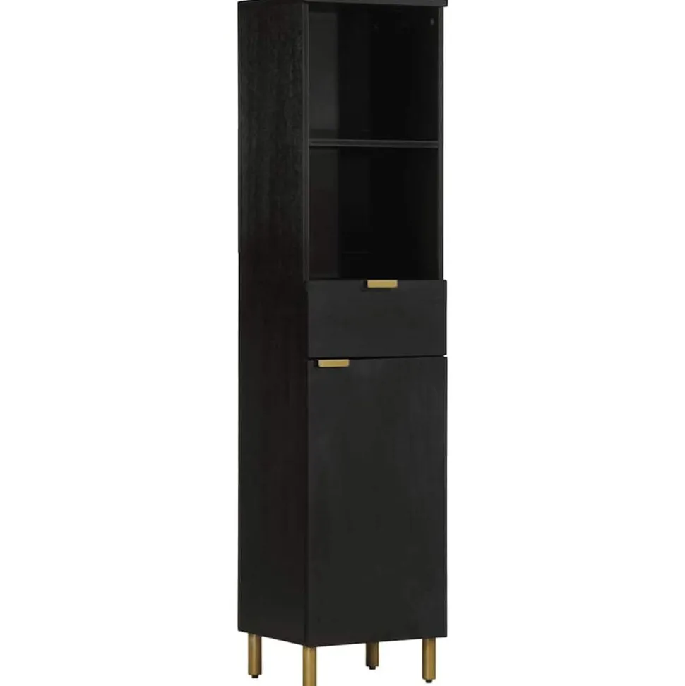 vidaXL Badkamerkast 38x33x160 cm massief mangohout zwart