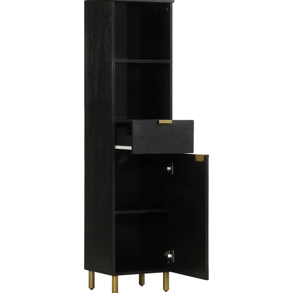 vidaXL Badkamerkast 38x33x160 cm massief mangohout zwart