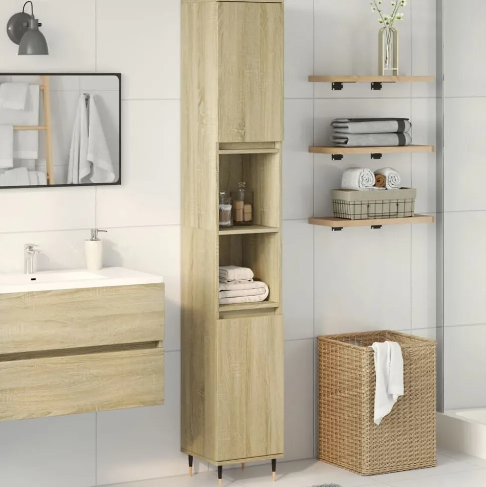 vidaXL Badkamerkast 30x30x190 cm bewerkt hout sonoma eikenkleurig