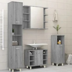 vidaXL Badkamerkast 30x30x95 cm bewerkt hout grijs sonoma eikenkleurig