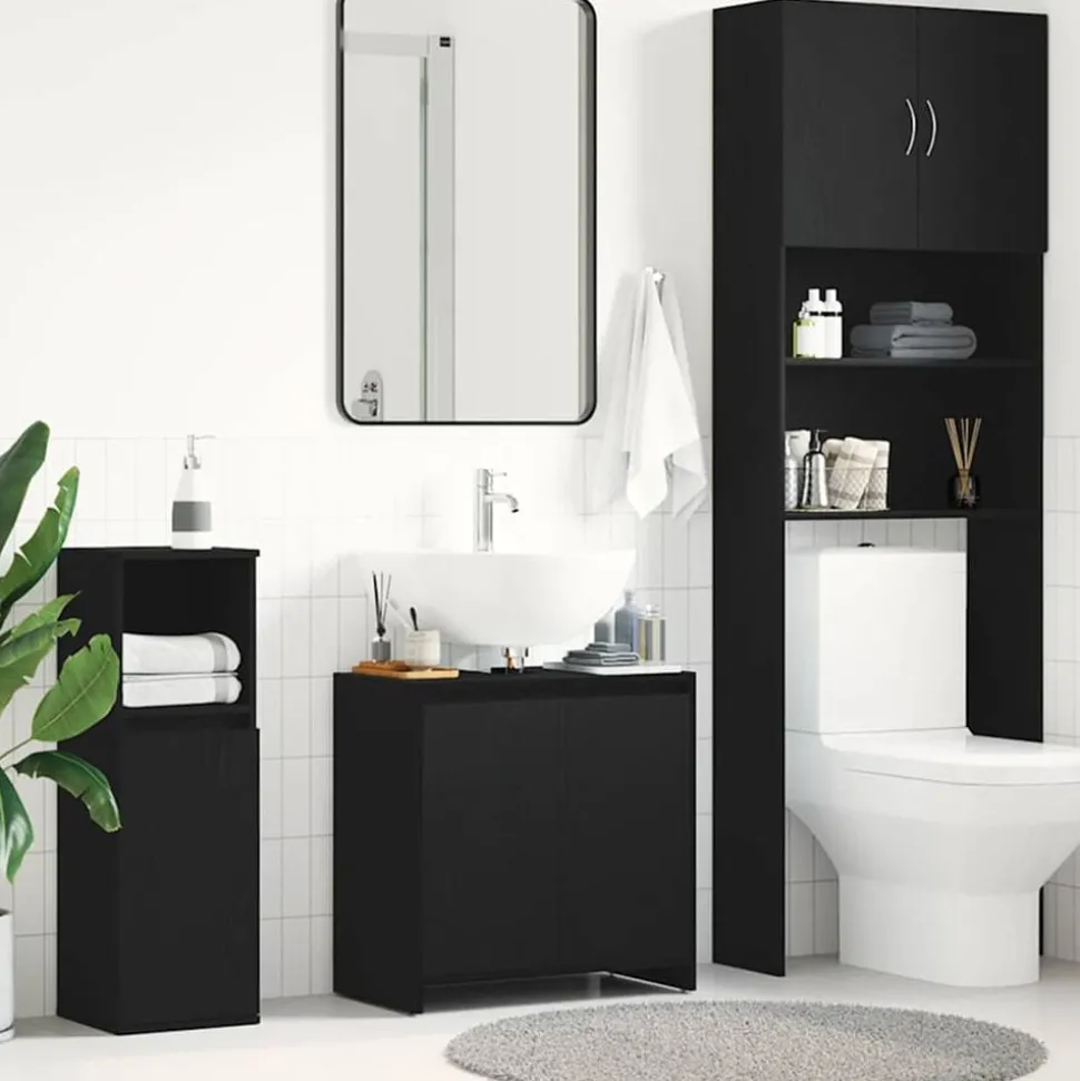 vidaXL Badkamerkast 60x33x60 cm spaanplaat zwart eikenkleurig