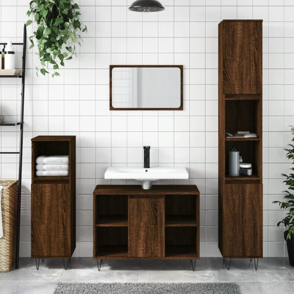 vidaXL Badkamerkast 30x30x100 cm bewerkt hout bruin eikenkleur