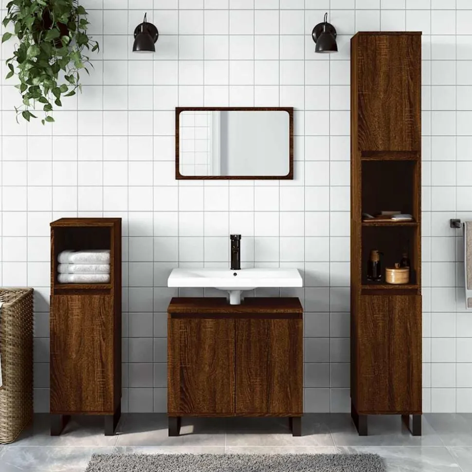 vidaXL Badkamerkast 58x33x60 cm bewerkt hout bruin eikenkleur