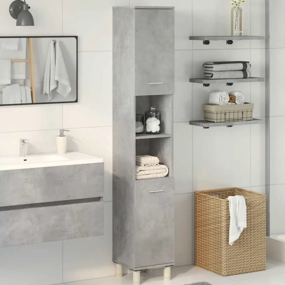 vidaXL Badkamerkast 30x30x179 cm spaanplaat betongrijs