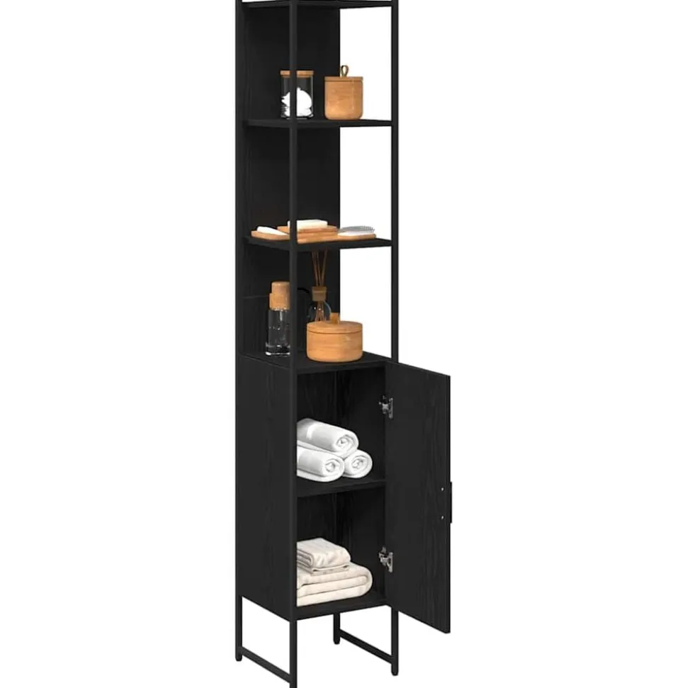 vidaXL Badkamerkast Zwart eiken 33 x 33 x 185,5 cm Bewerkt hout